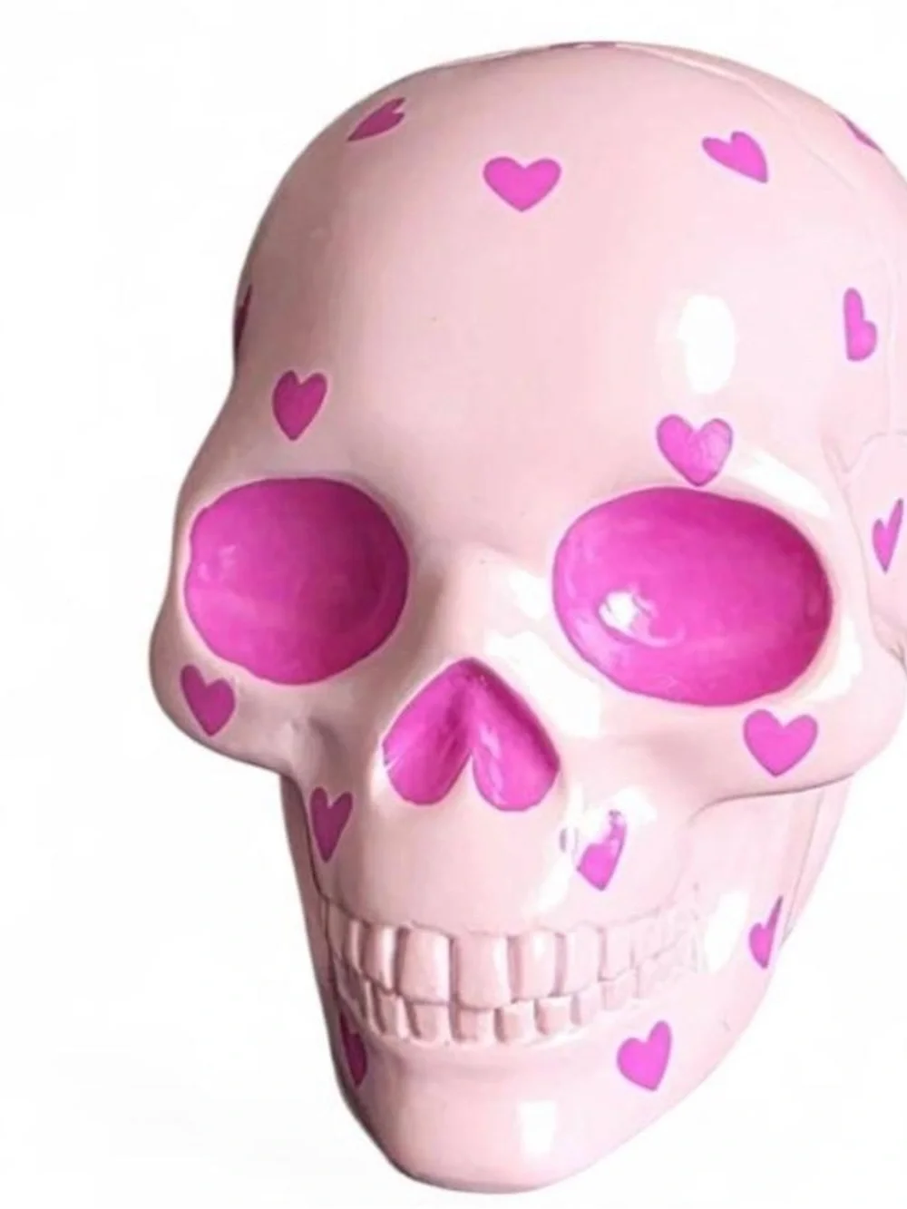 Pink Heart Skull Ceramic Wall Accent - Decorative Home Accent